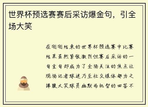 世界杯预选赛赛后采访爆金句，引全场大笑